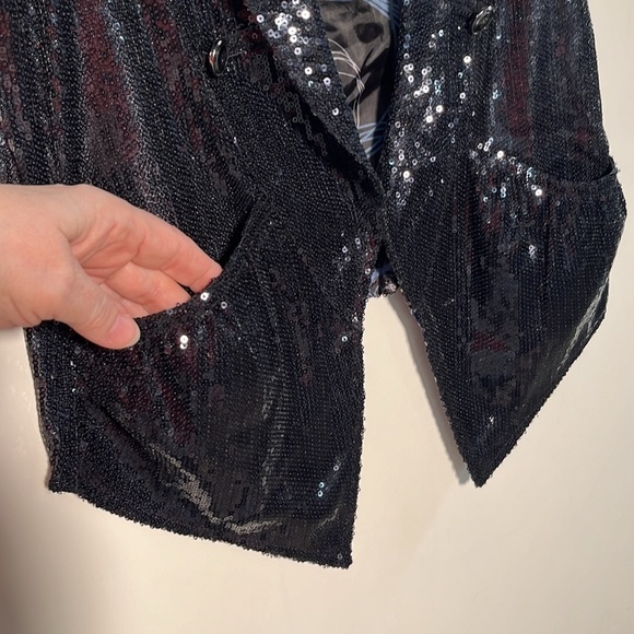 DESIGUAL "Happy Returns" Black Sequin Button Detail Fitted Party/NYE Vest SZ S - Picture 4 of 16